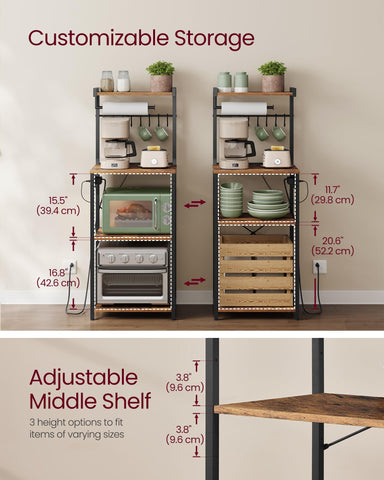 VASAGLE coffee bar with eight S-hooks demonstrates convenient utensil organization.