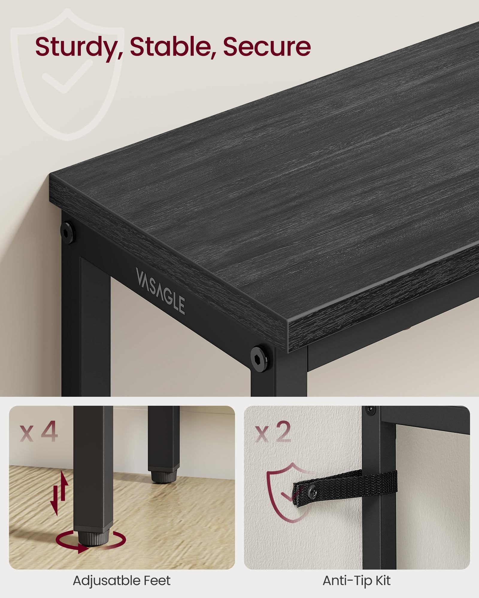 VASAGLE console table adjustable feet and anti tip kit for safety