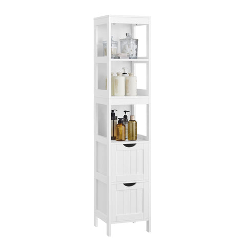 VASAGLE corner cabinet with open shelves keeps everyday items within easy reach.