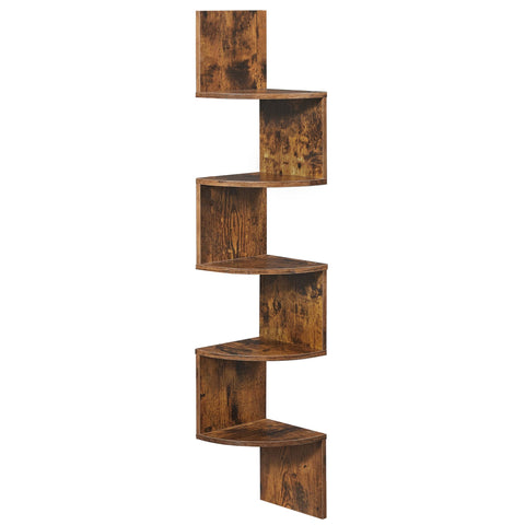 VASAGLE corner shelf wall mount with five rustic shelves saves space