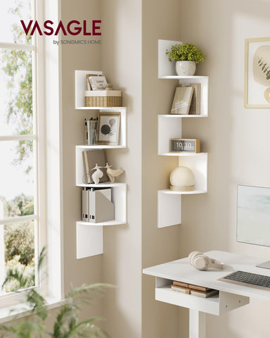VASAGLE zigzag corner shelves offer modern storage for plants and decor