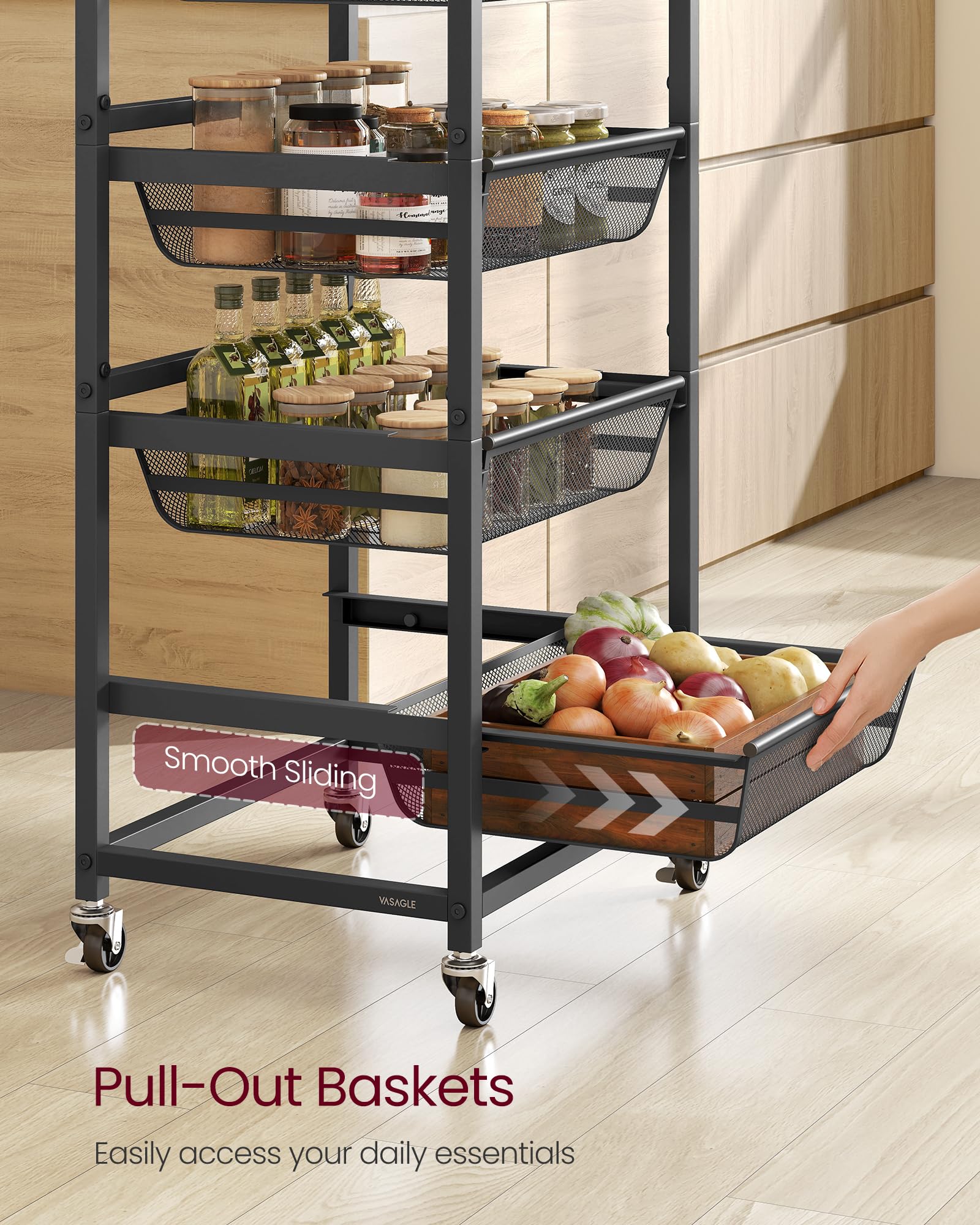 VASAGLE curved handle enables easy maneuvering in any room.