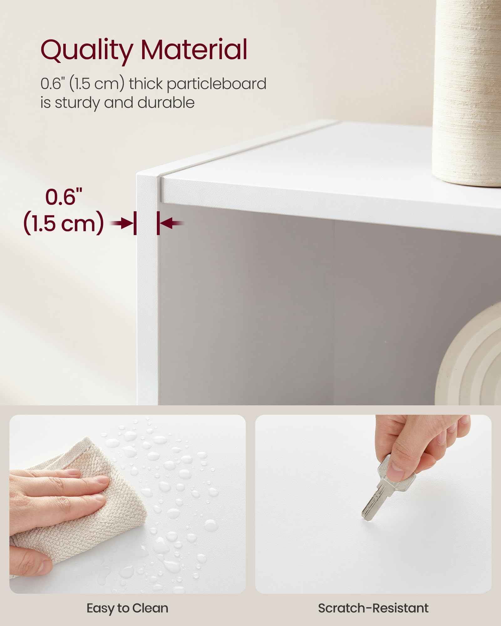 VASAGLE Custos anti-tip kit included ensures safer placement of items.
