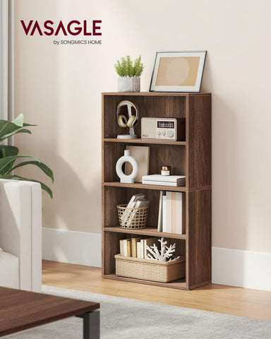 VASAGLE Custos 4-tier bookcase keeps books and plants neatly arranged.