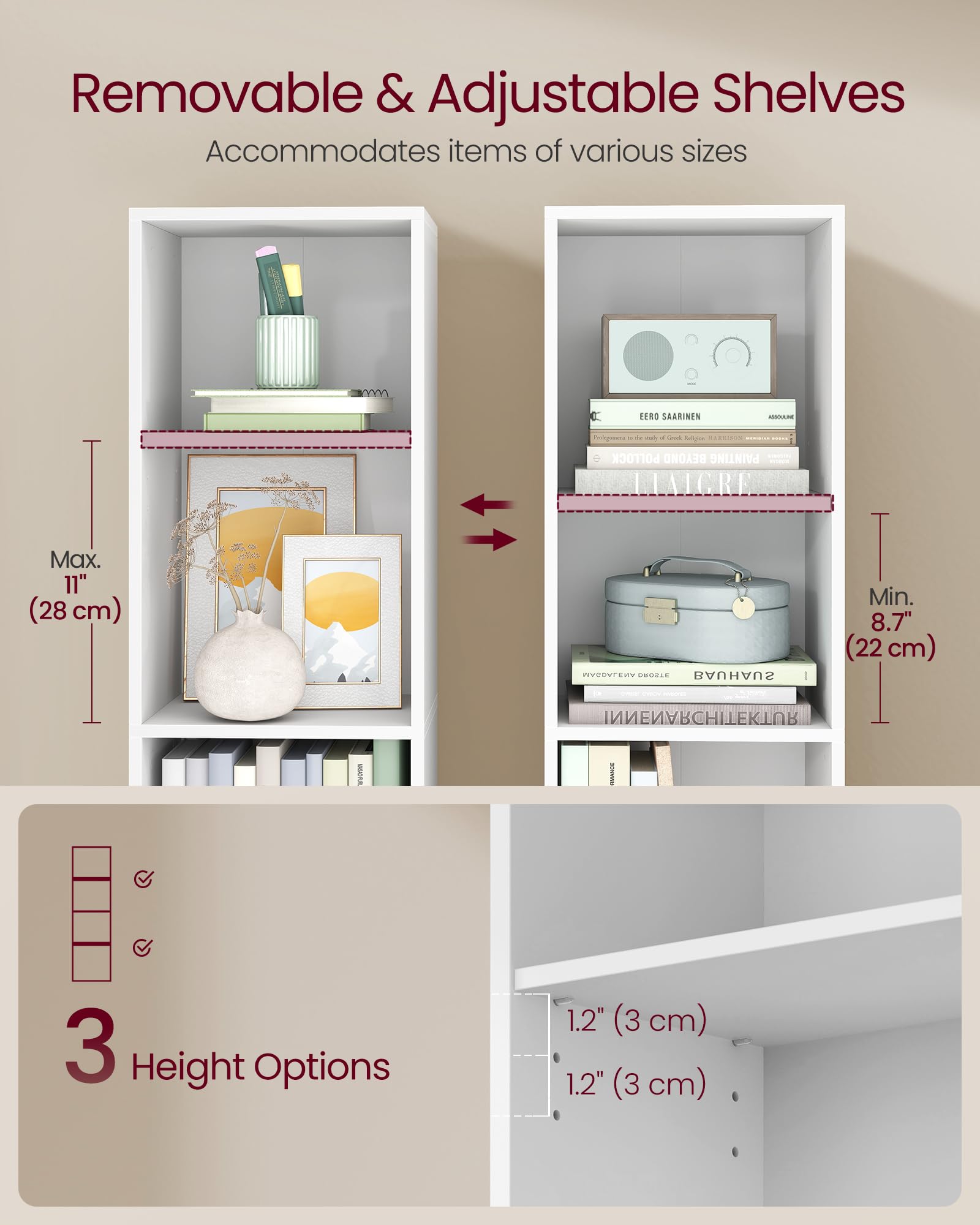 VASAGLE Custos space-saving design fits books and decor in small rooms.