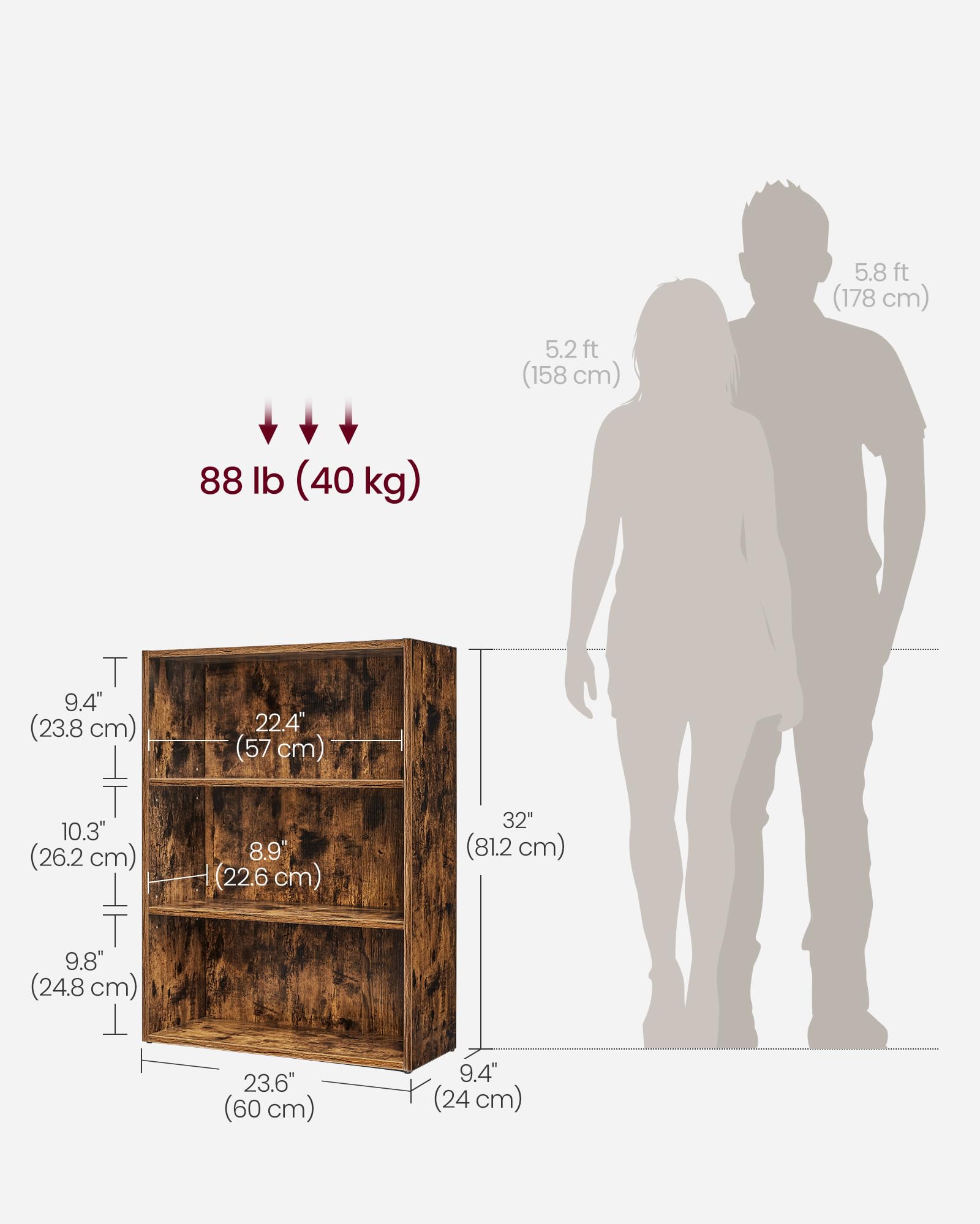 VASAGLE CUSTOS rustic brown finish adds warmth to living room or home office.
