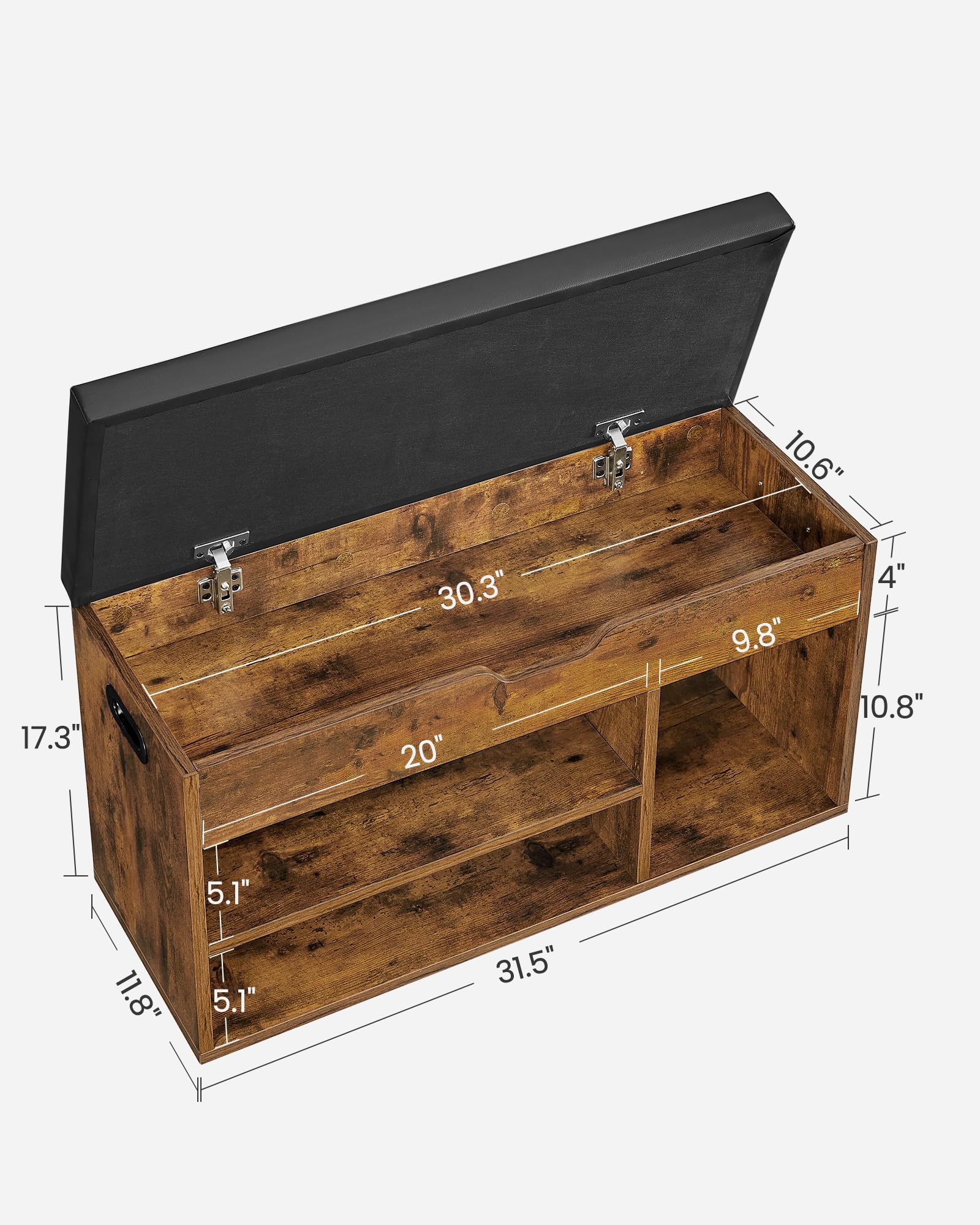 VASAGLE Custos storage bench assembly step visual guide.