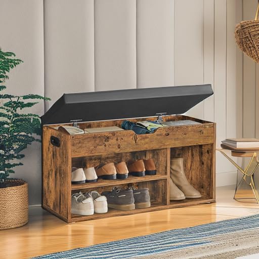 VASAGLE Custos storage bench entryway setup demonstrates 300 lb capacity.