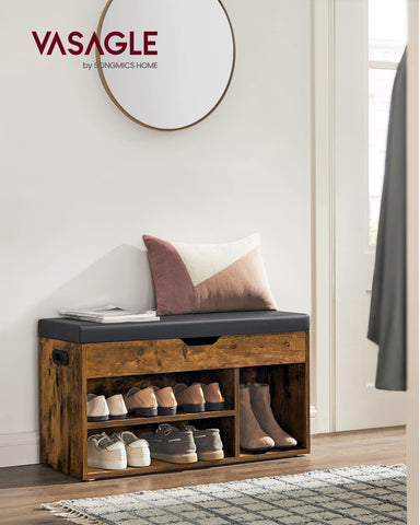 VASAGLE Custos storage bench side view showing cushioned seating.