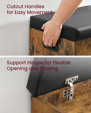 VASAGLE Custos storage bench texture and wood grain highlight.