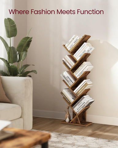 VASAGLE Custos tree bookshelf veneer detail highlights durable, easy-to-clean surface.