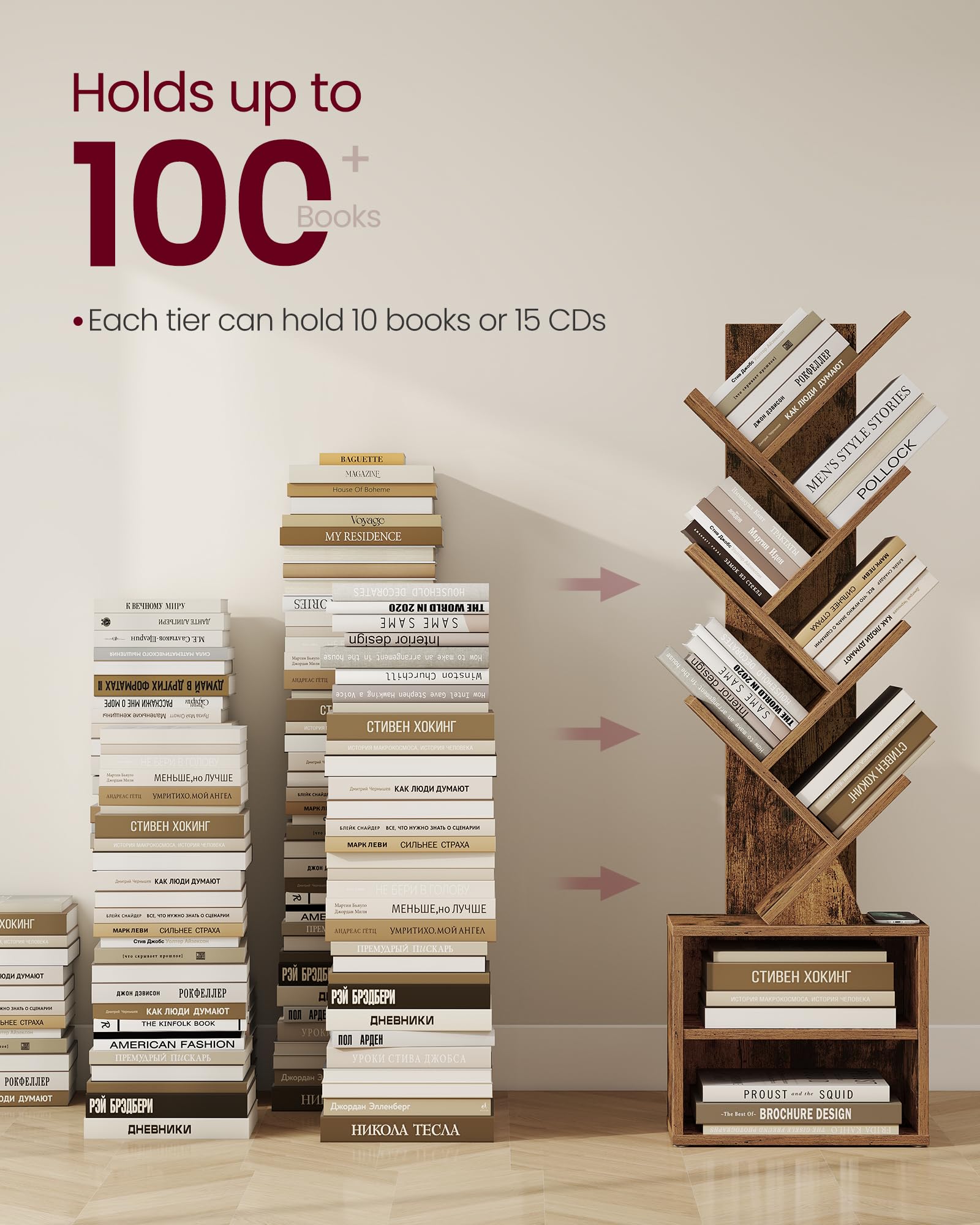 VASAGLE Custos tree bookshelf veneered surface easy to wipe.
