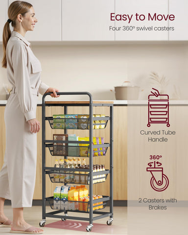 VASAGLE dense mesh baskets securely hold items like snacks and produce.