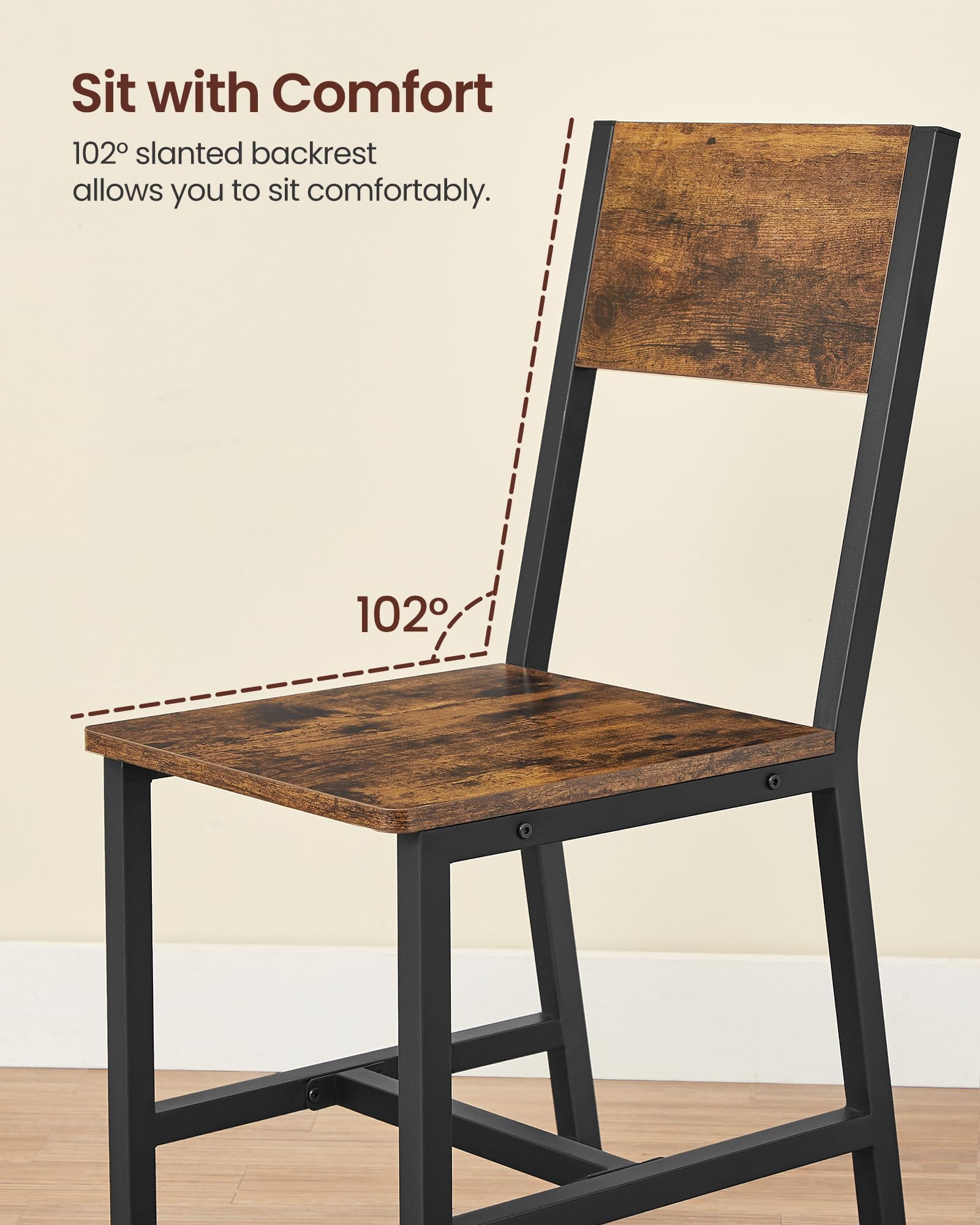 VASAGLE dining chair 2 load-capacity-220lb demonstrates sturdy construction for everyday meals.