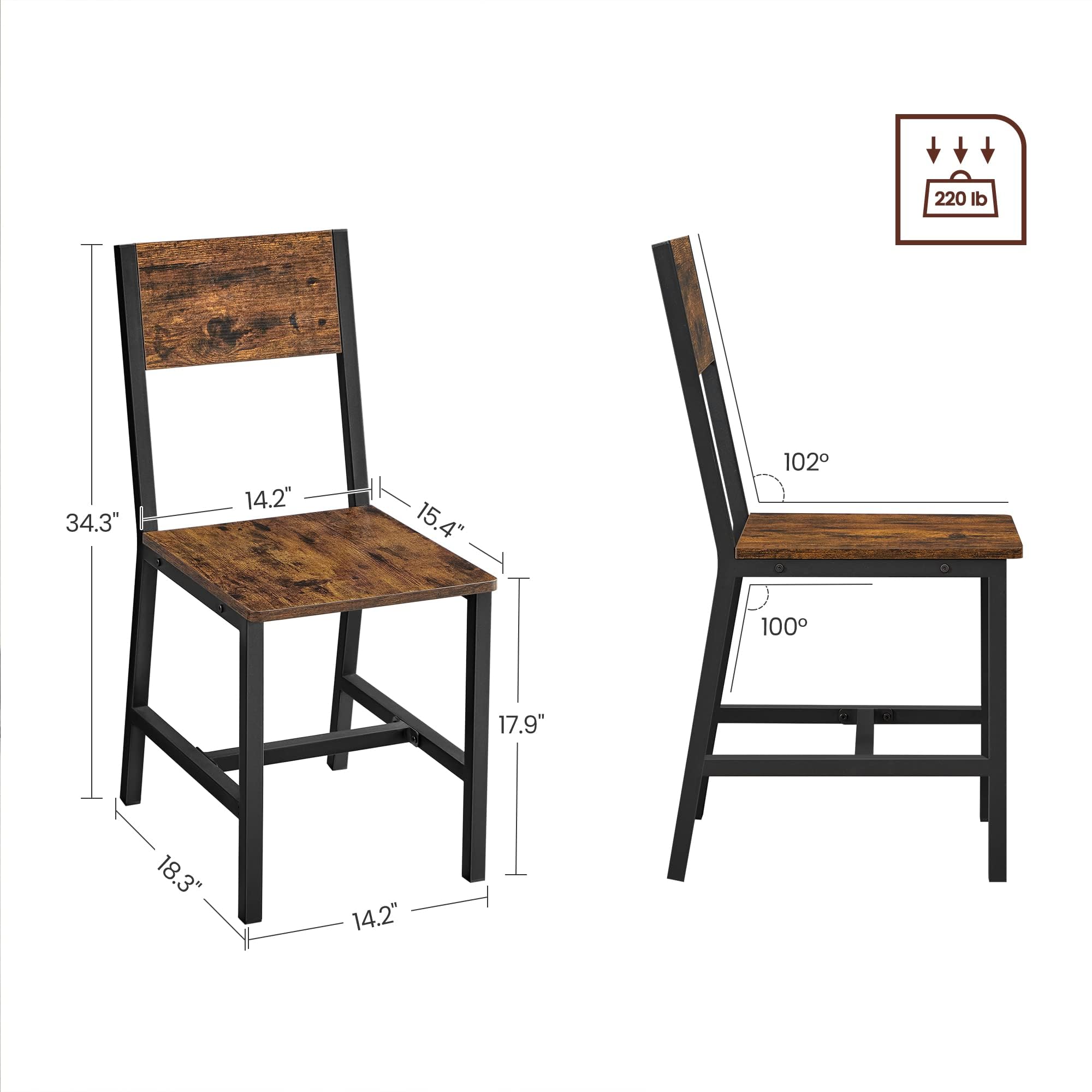 VASAGLE dining chair 2 metal-frame highlights sturdy frame for everyday use.