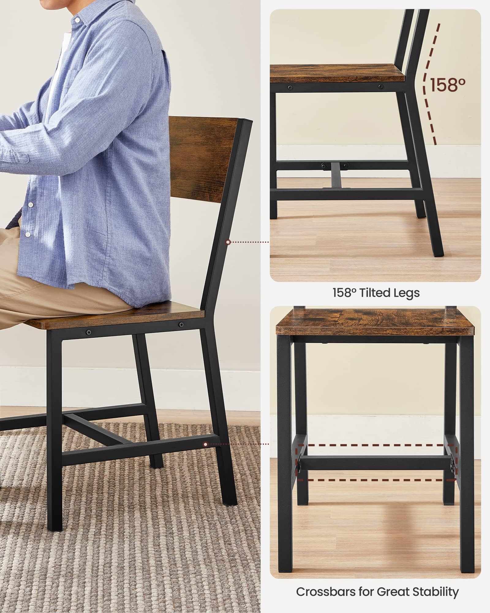 VASAGLE dining chair 2 multipurpose-space ideal for dining rooms, kitchens, balconies.