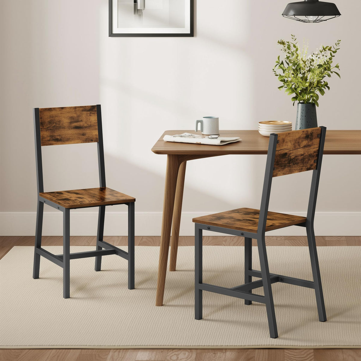 VASAGLE dining chair 2 rustic-wood-seat offers a warm, comfortable dining option.