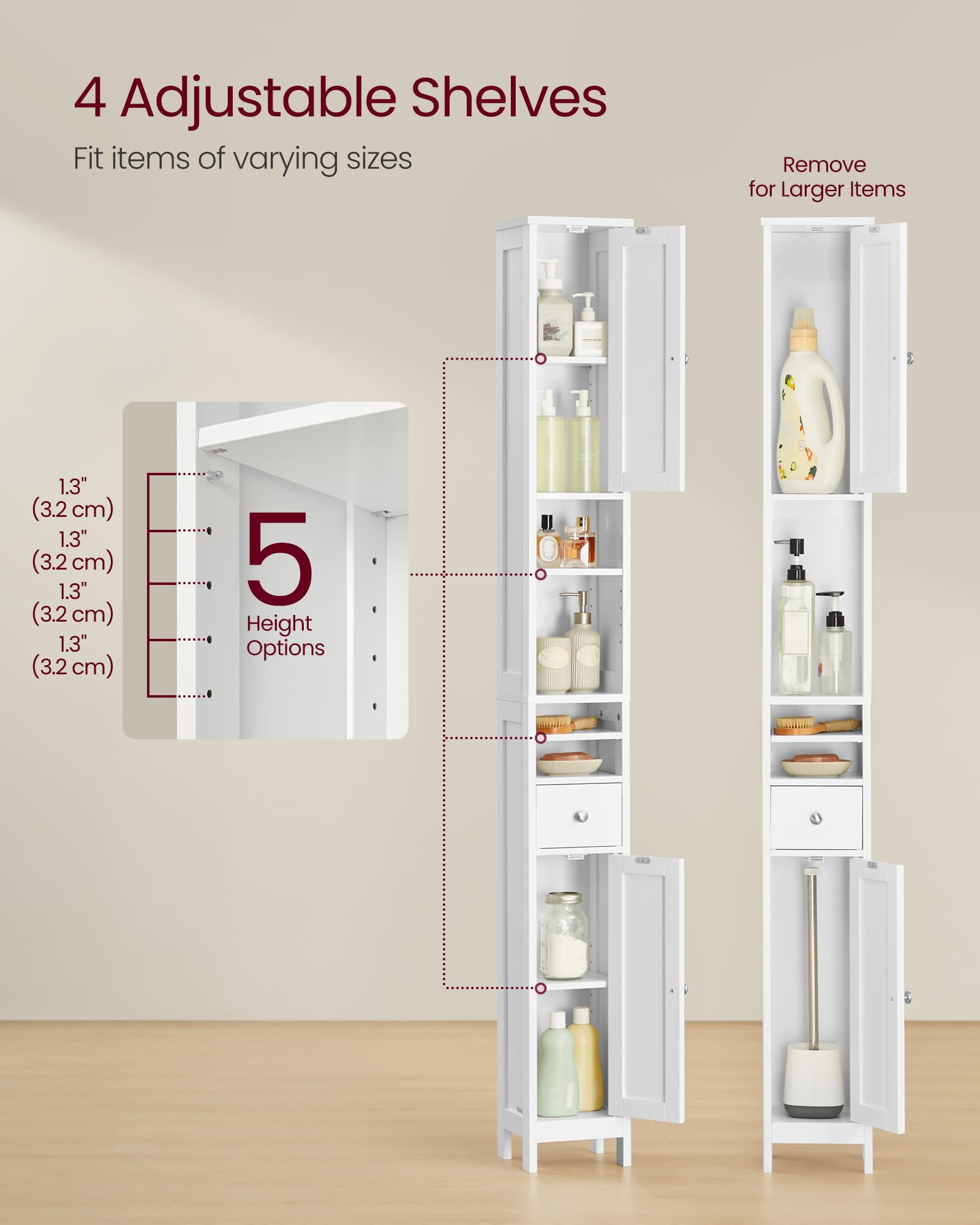 VASAGLE doors mounted flexibly demonstrates left-right placement to suit room layout.