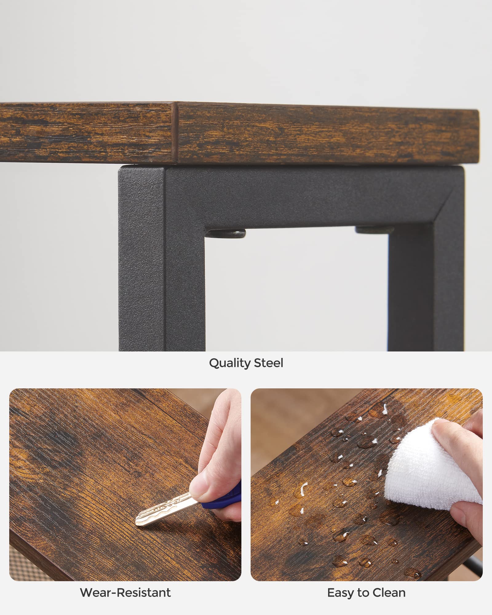 VASAGLE durable particleboard complements steel frame for long-lasting use.