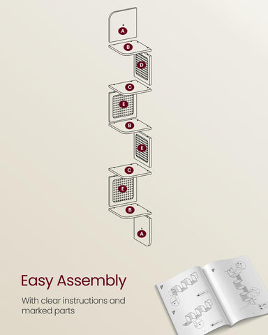 VASAGLE easy-install wall shelf with clearly marked parts for quick setup.