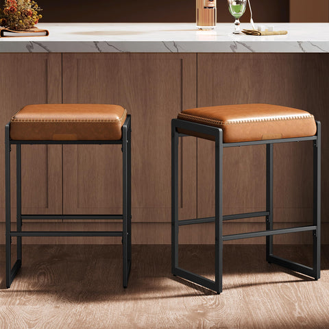 VASAGLE EKHO bar stool 26 inch caramel brown seat with refined stitching