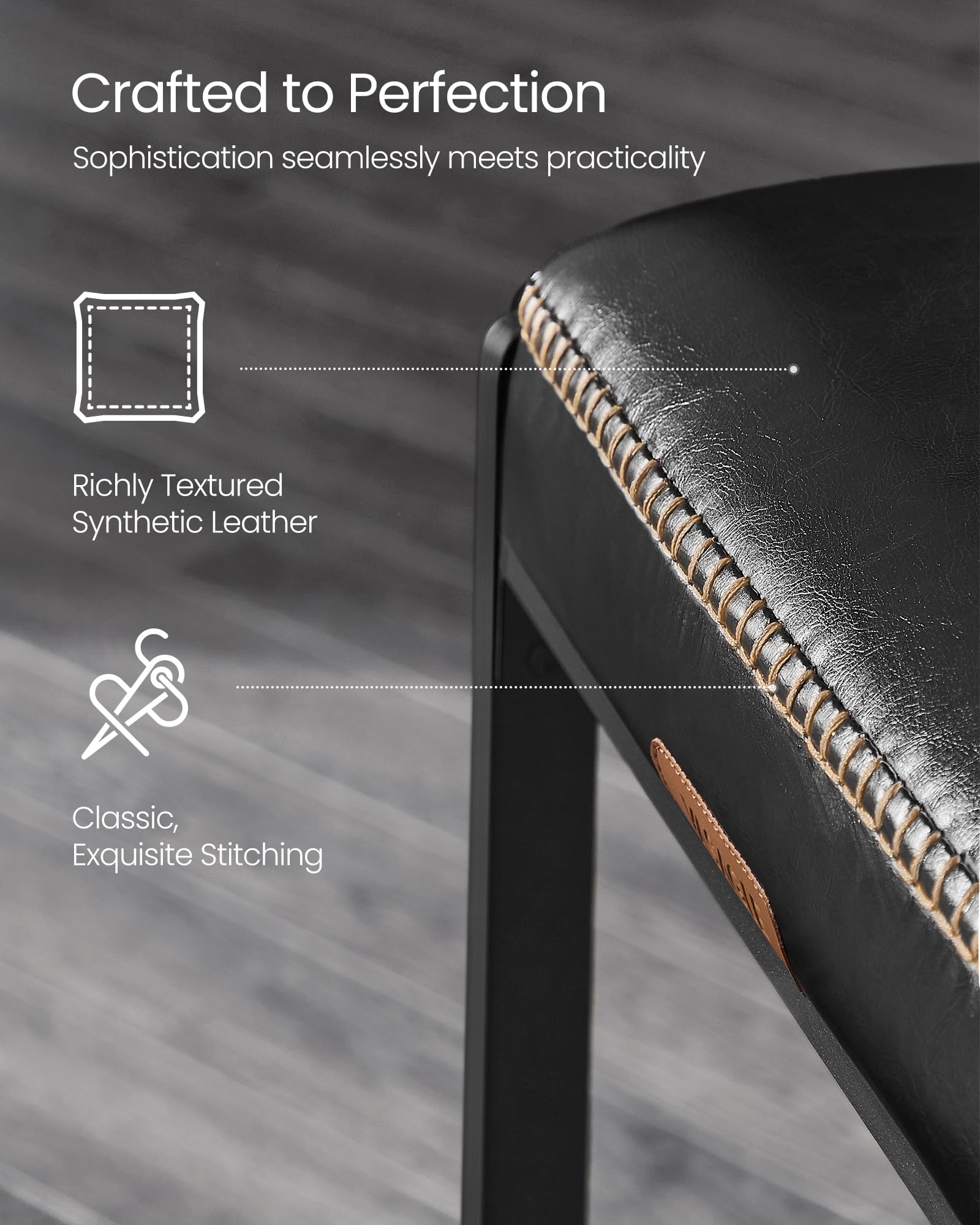 VASAGLE EKHO ink black bar stool with concealed adjustable feet for stability