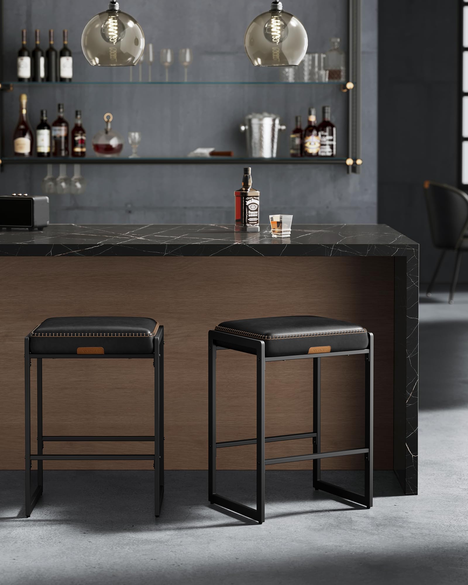 VASAGLE EKHO bar stool pair in dining space enhances kitchen atmosphere