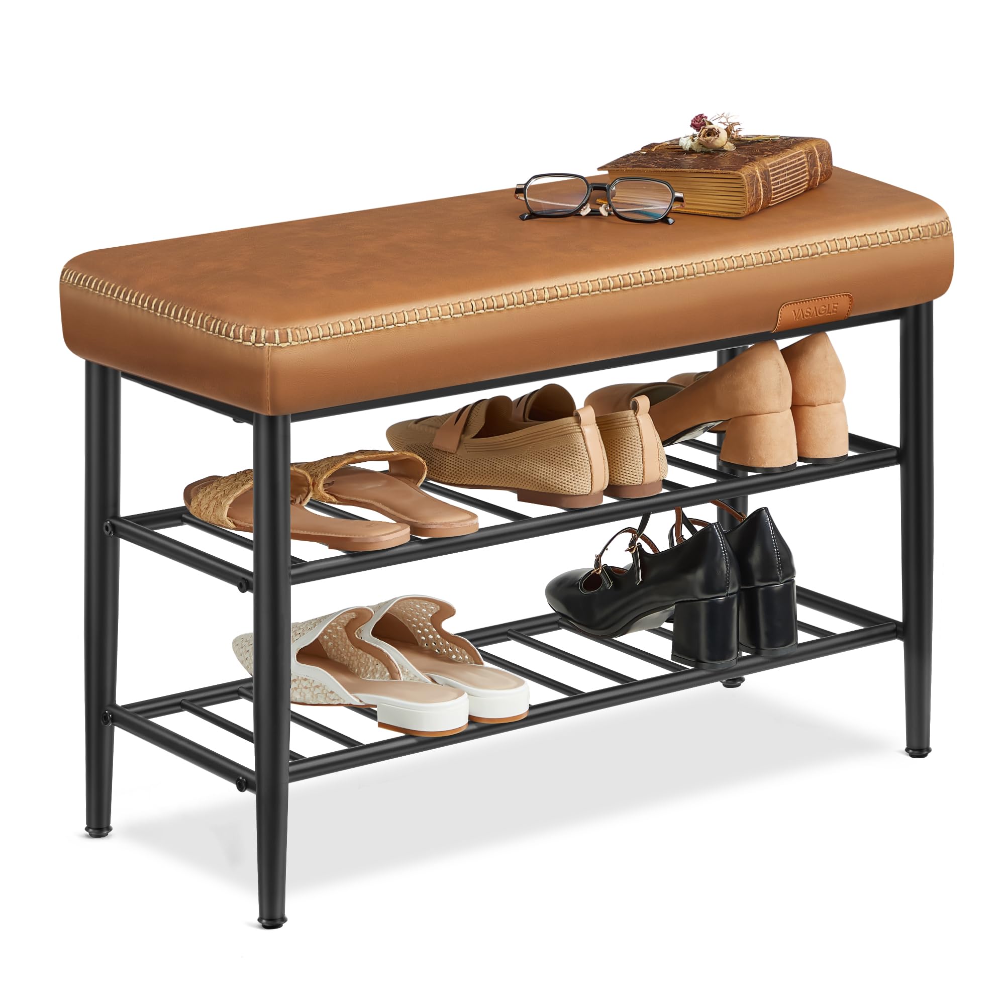 VASAGLE EKHO bench in caramel brown offers entryway seating and storage.