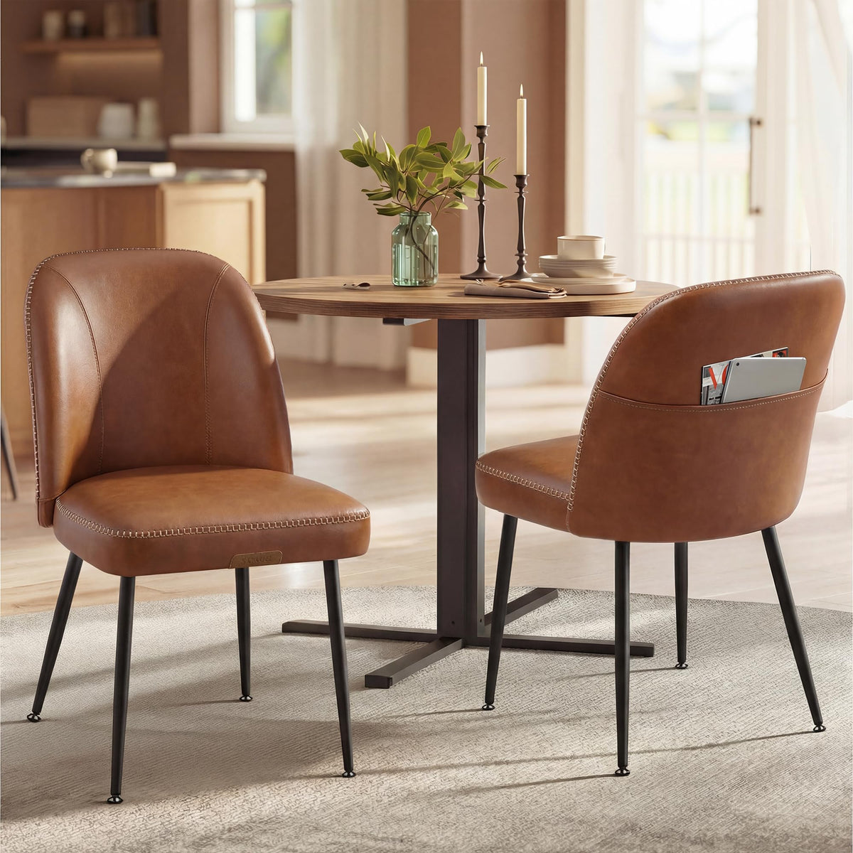 VASAGLE EKHO dining chair pair with caramel brown upholstery for comfortable dining
