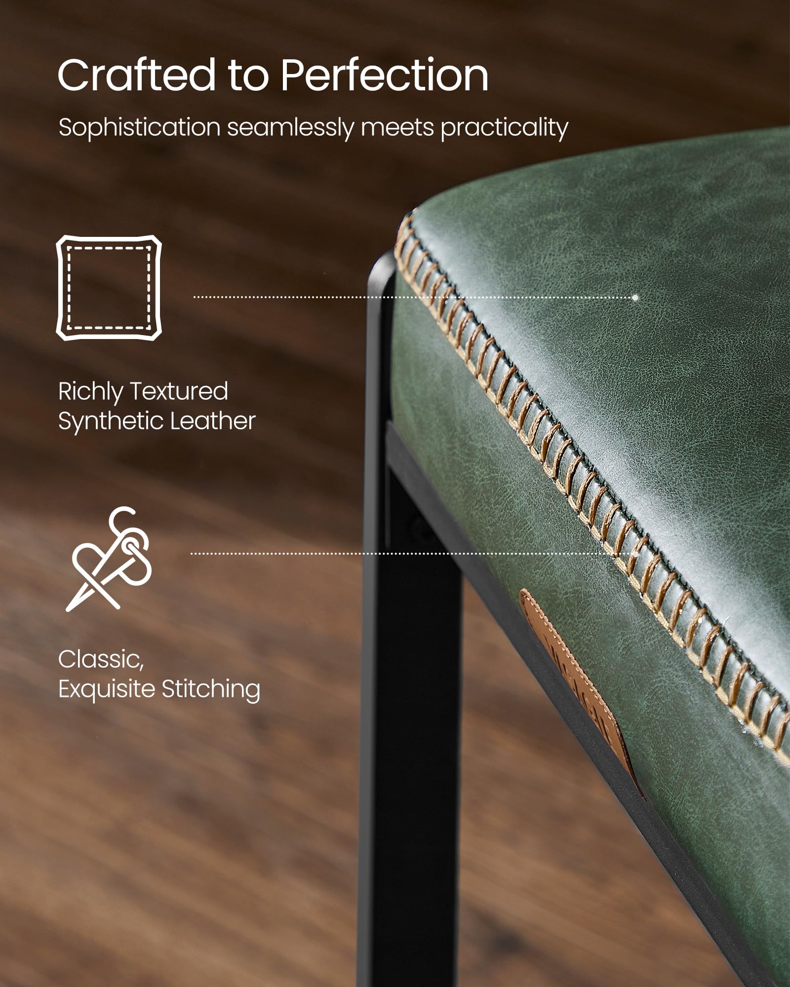 VASAGLE Ekho forest green bar stool foam cushion detail for lasting support