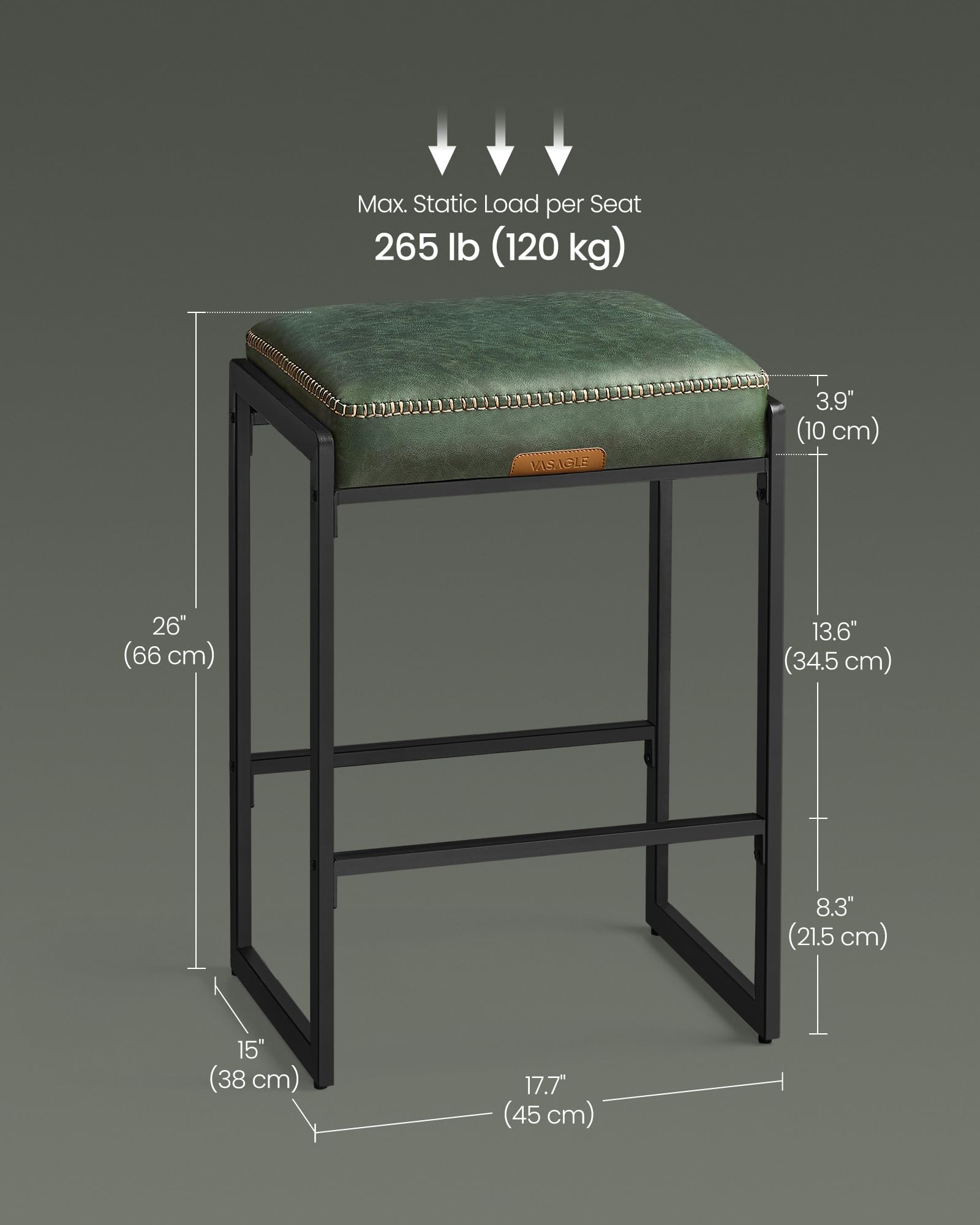 VASAGLE Ekho forest green bar stool matte steel legs resist scratching