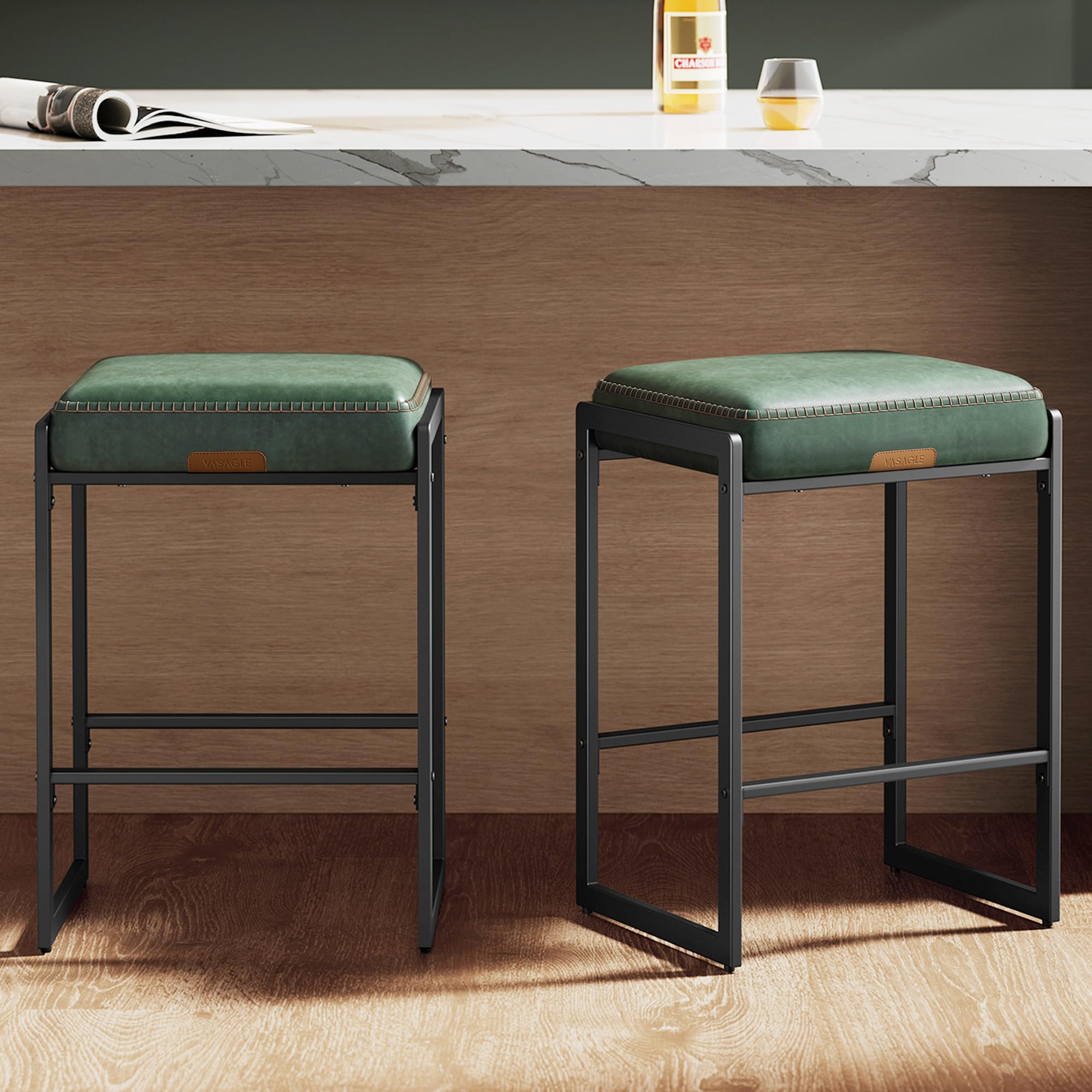 VASAGLE Ekho forest green bar stool seat and foam cushion for comfort