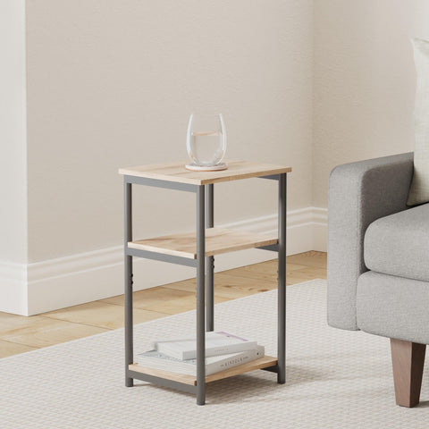 VASAGLE end table with 3-tier storage for remotes and magazines