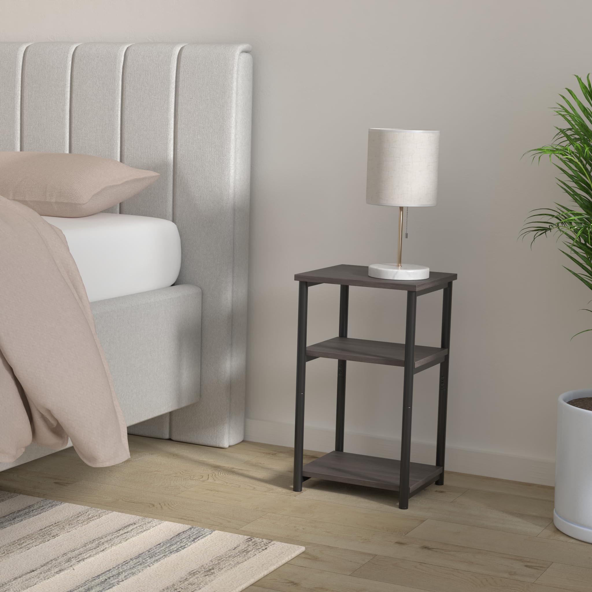 VASAGLE end table with 3-tier storage keeps essentials organized at a glance.
