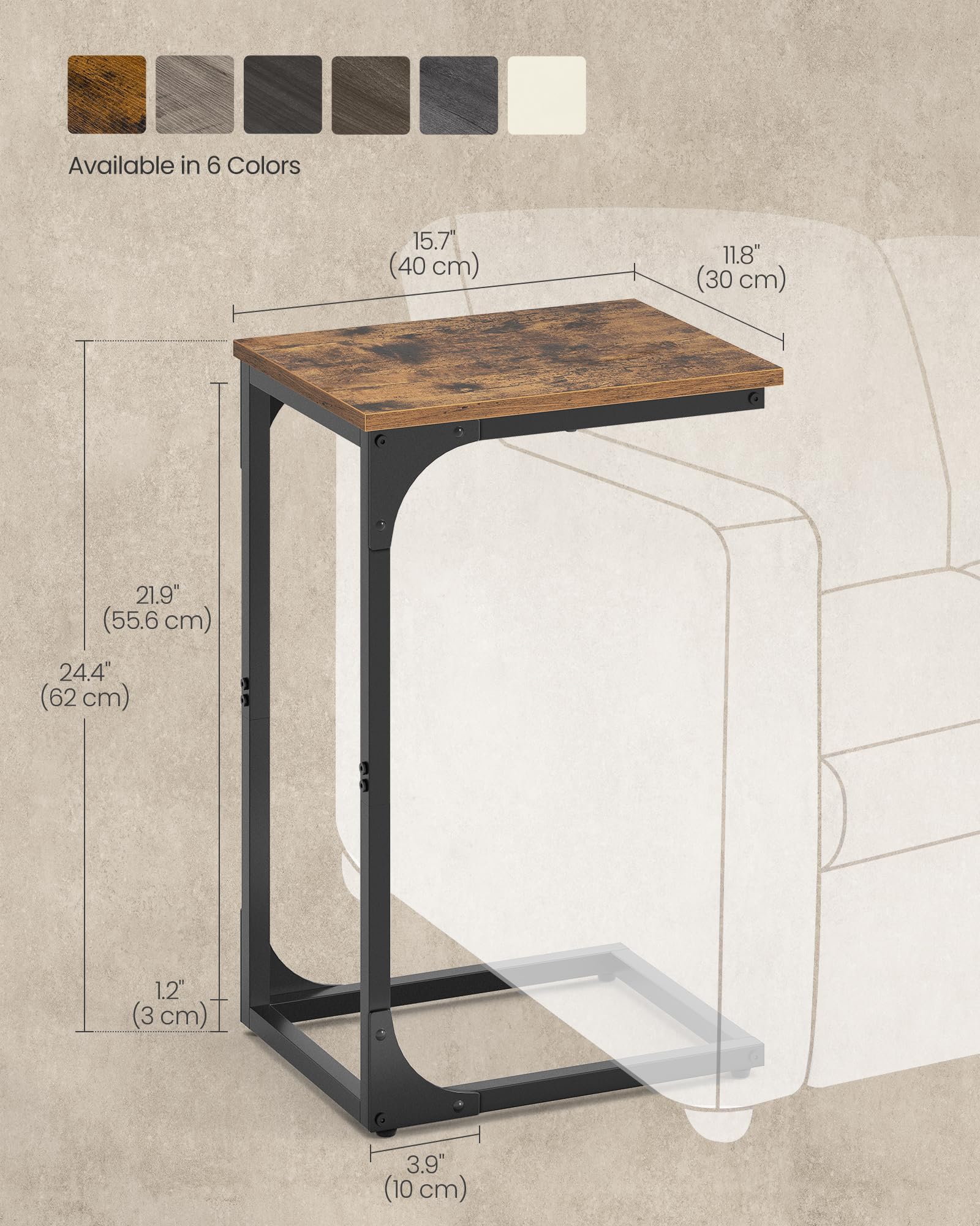 VASAGLE C-shaped end table used as a bedroom bedside surface for a lamp