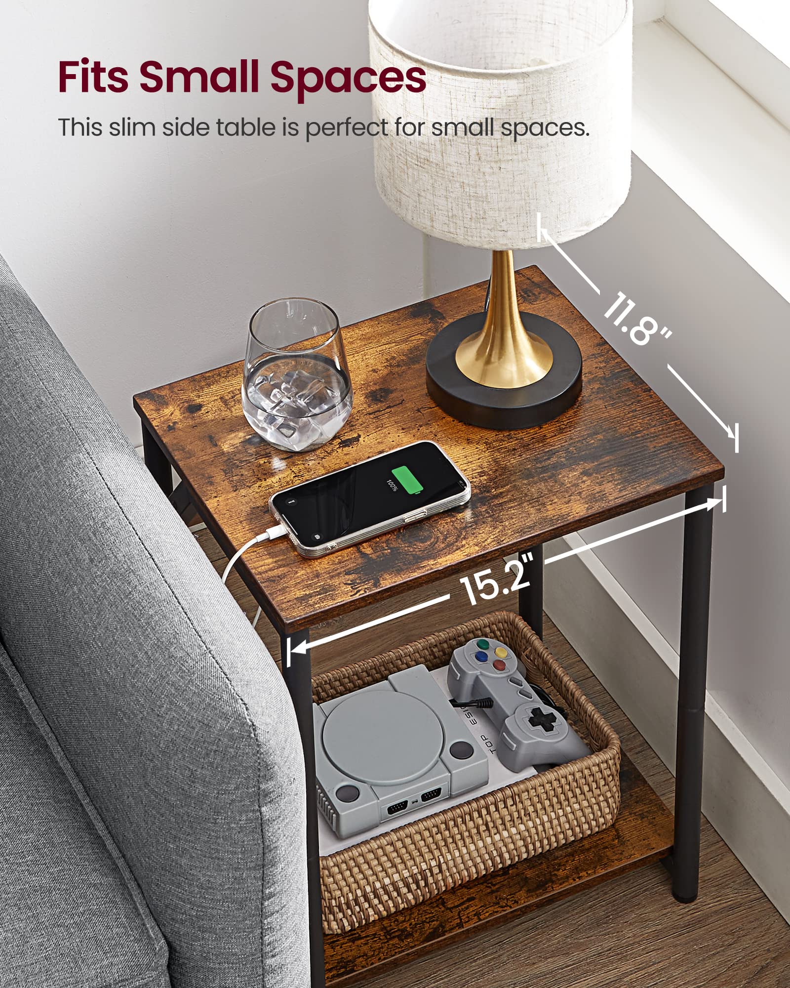 VASAGLE end-table placed beside a bed as a convenient bedside option