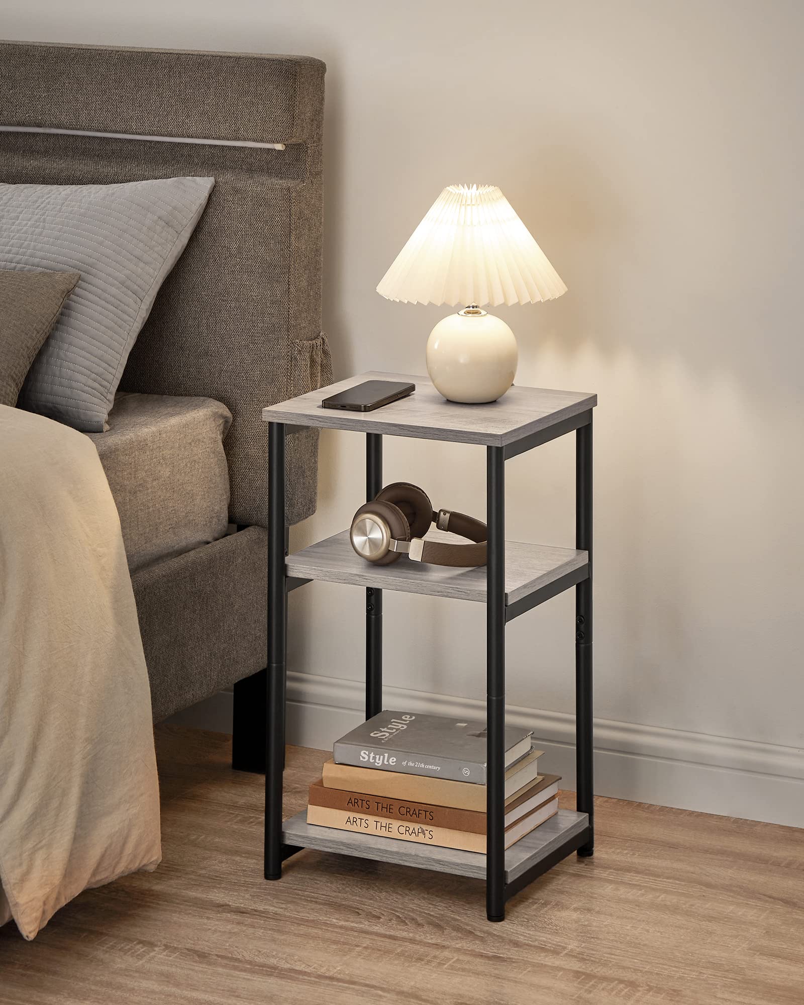 VASAGLE end table bottom shelf with basket for organized storage