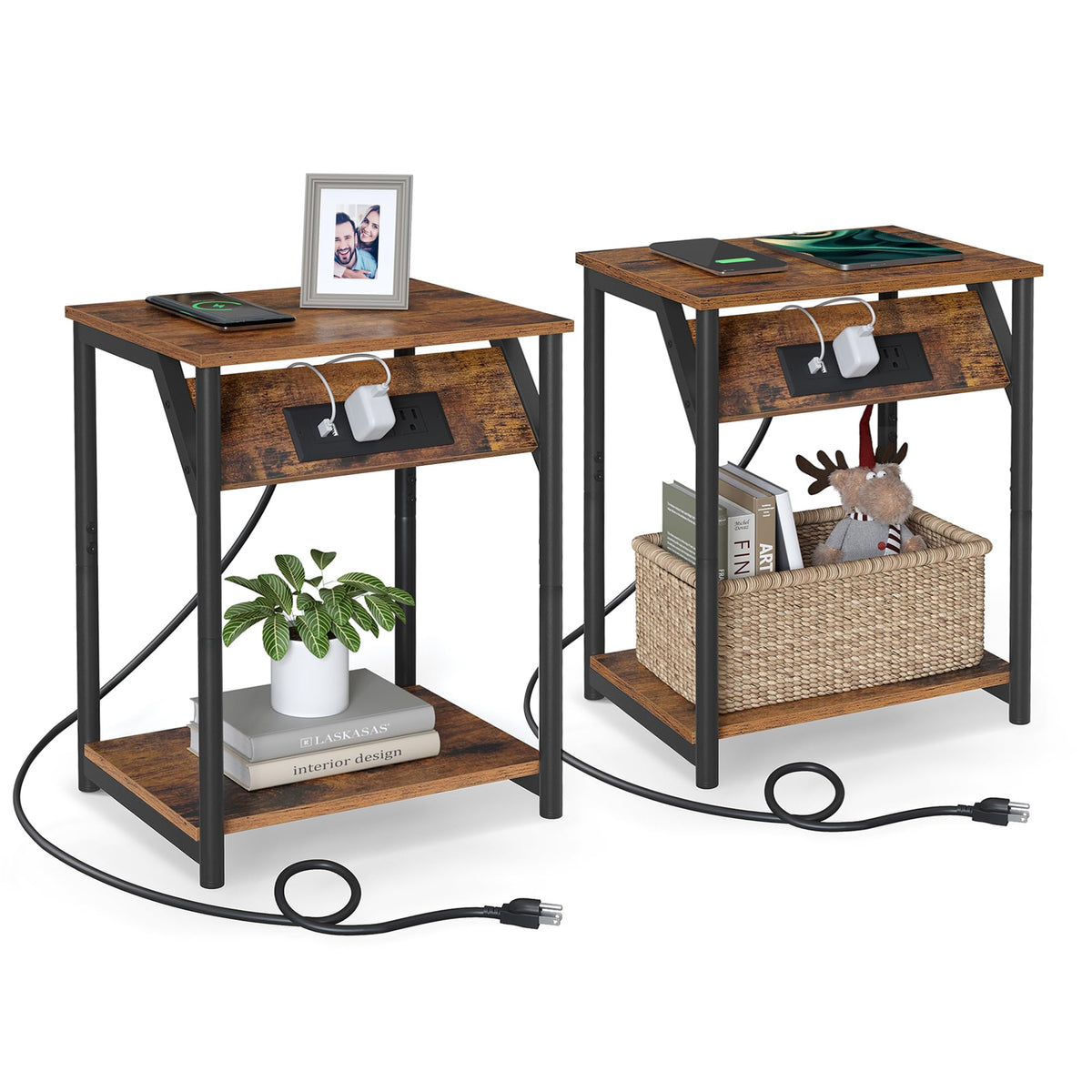 VASAGLE end-table charging-station pair with dual outlets provides convenient power access