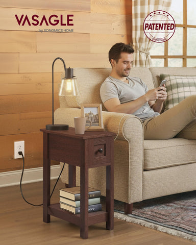 VASAGLE end table charging station with USB and AC outlets for device convenience.