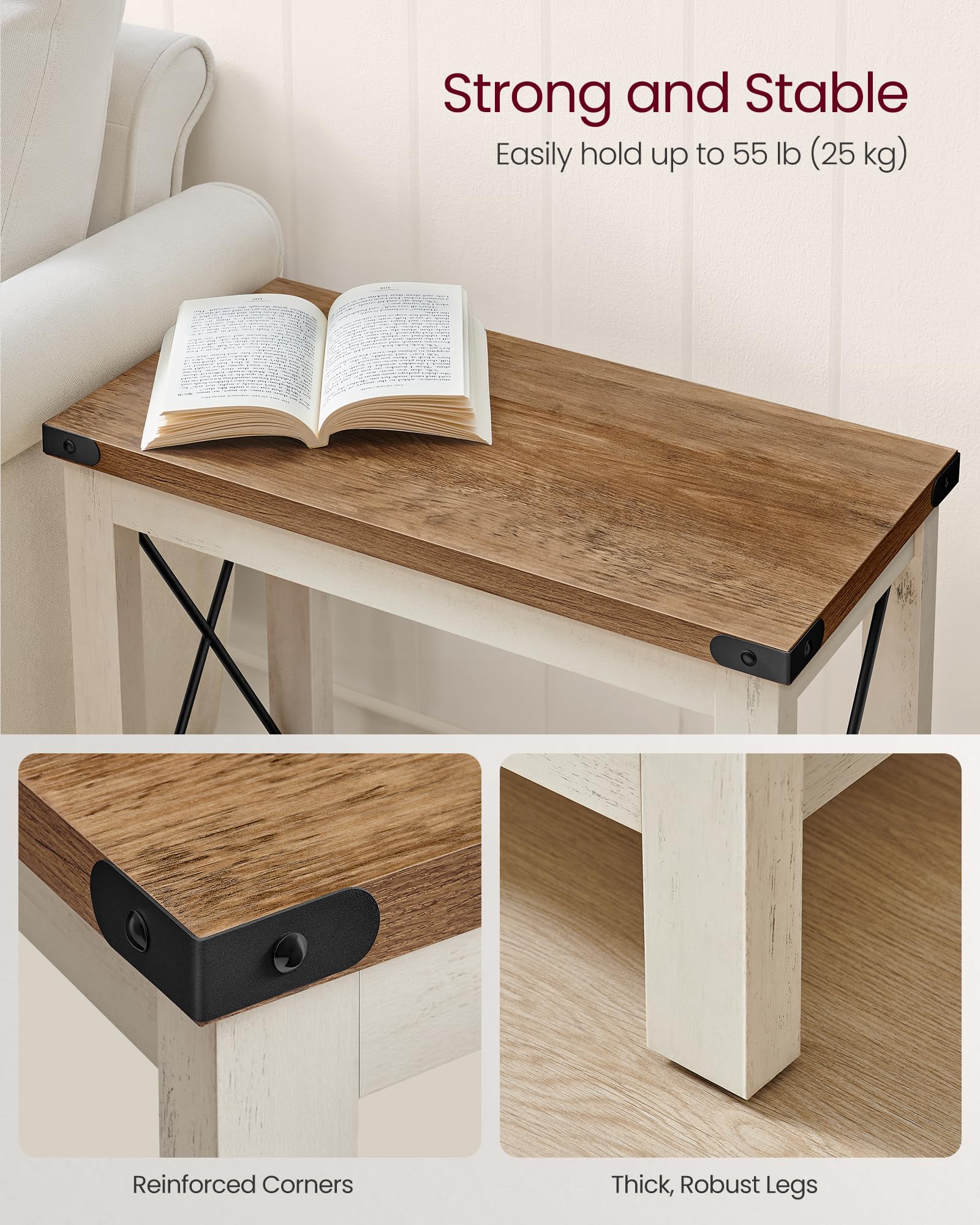 VASAGLE end table compact dimensions fit small spaces beside sofa or chair