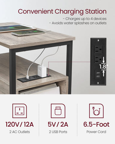 VASAGLE end table showing smooth drawer slides for easy bedside access.