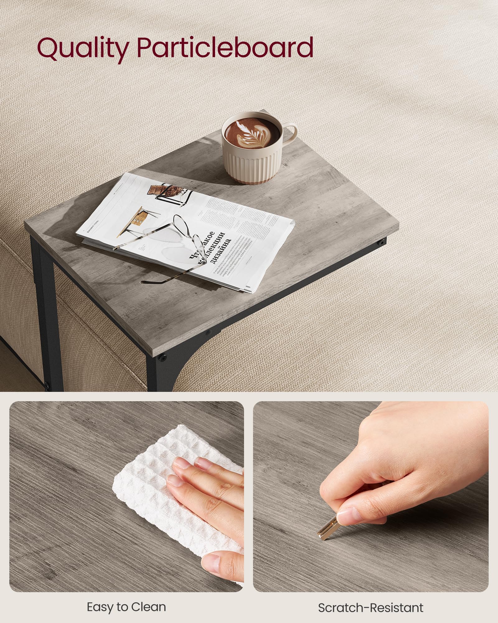 VASAGLE end table shown with easy assembly and clear instructions.