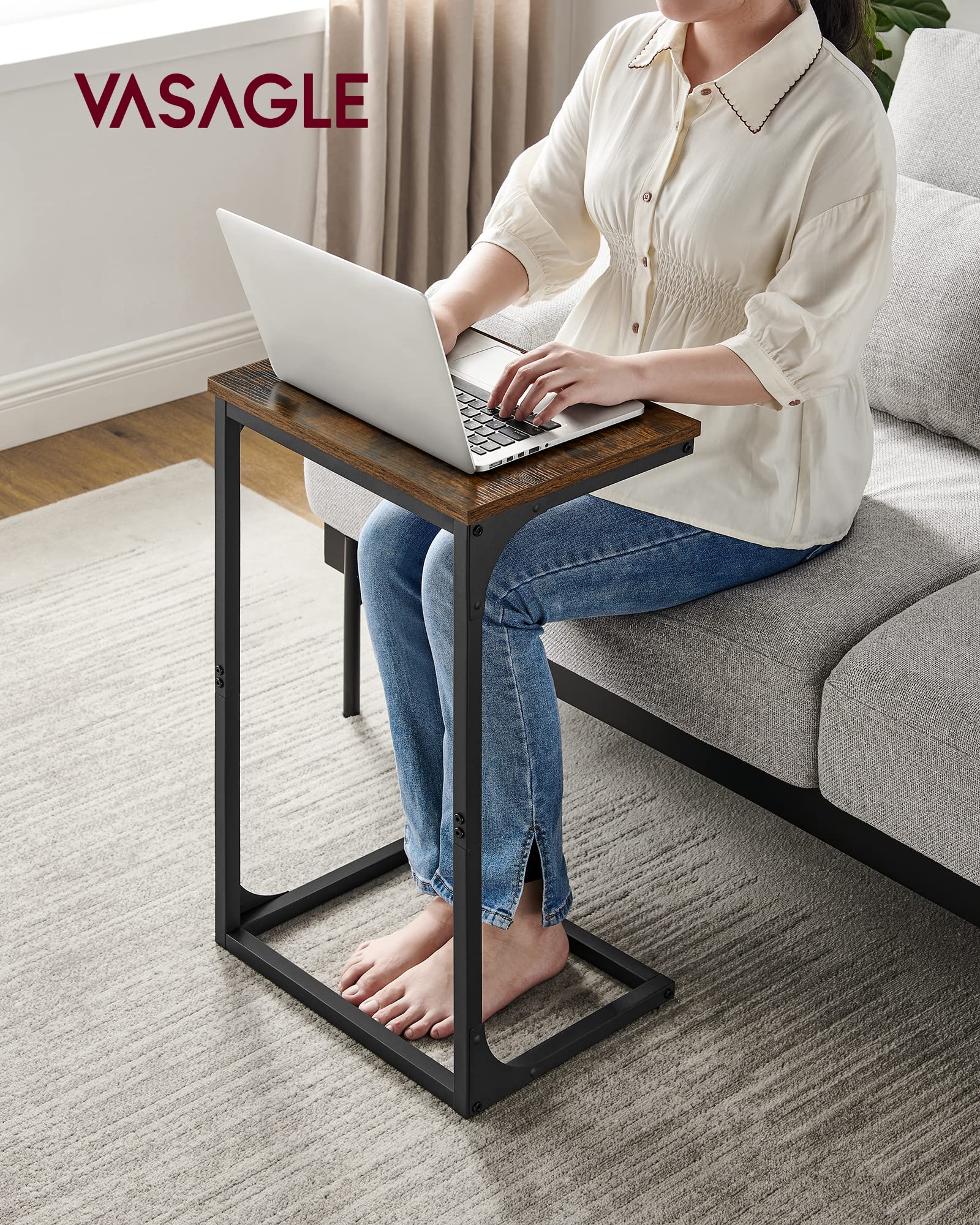 VASAGLE end table metal frame detail highlights sturdy support for laptops.
