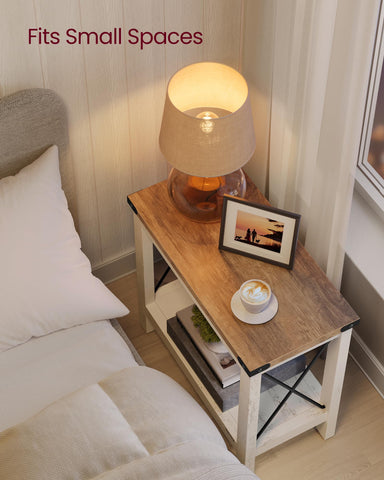 VASAGLE end table shows metal X-bars and corner accents for farmhouse style