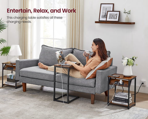 VASAGLE end-table outlet and USB ports close-up for easy device charging
