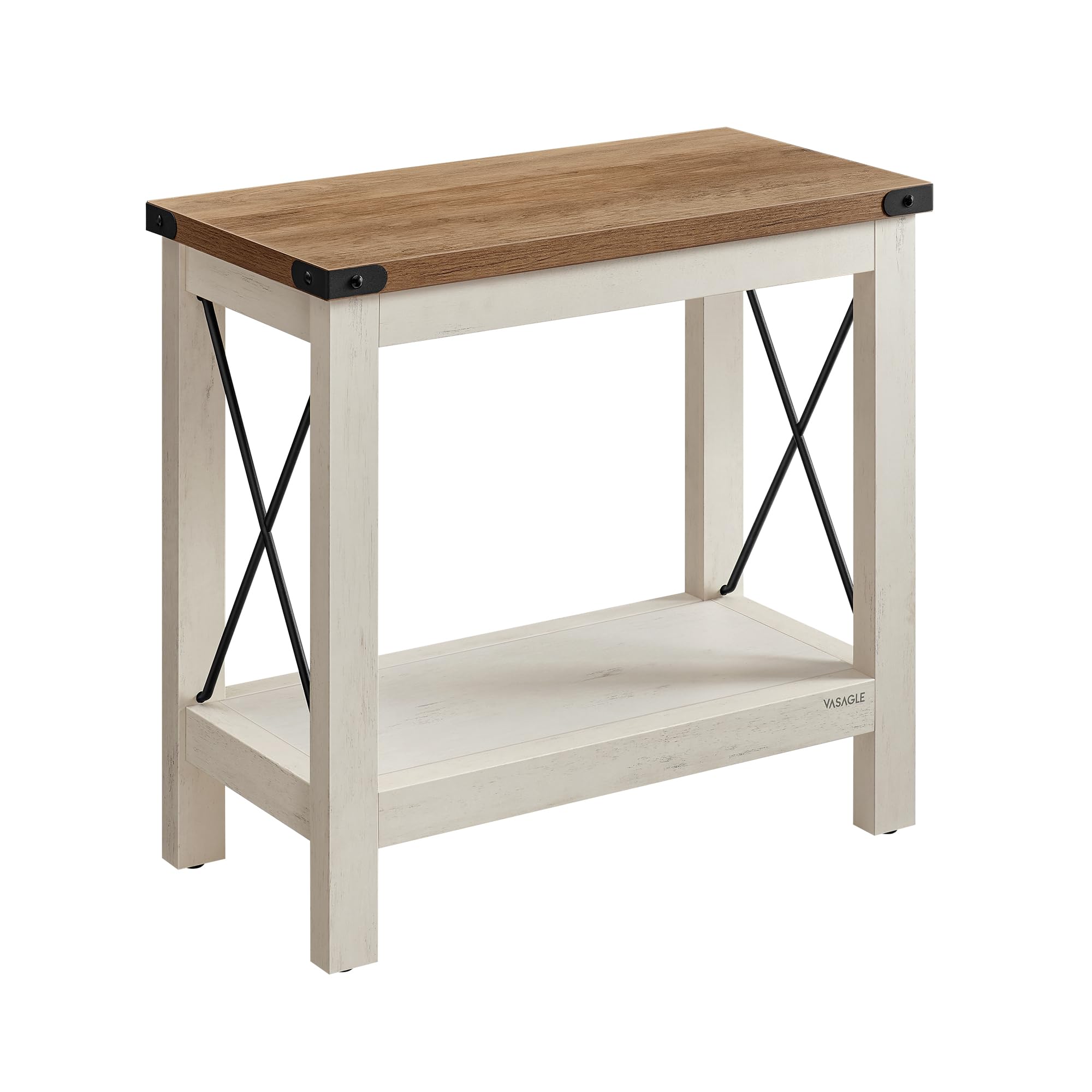 VASAGLE end table with rustic white and honey brown top surface, suitable for decor and beverages