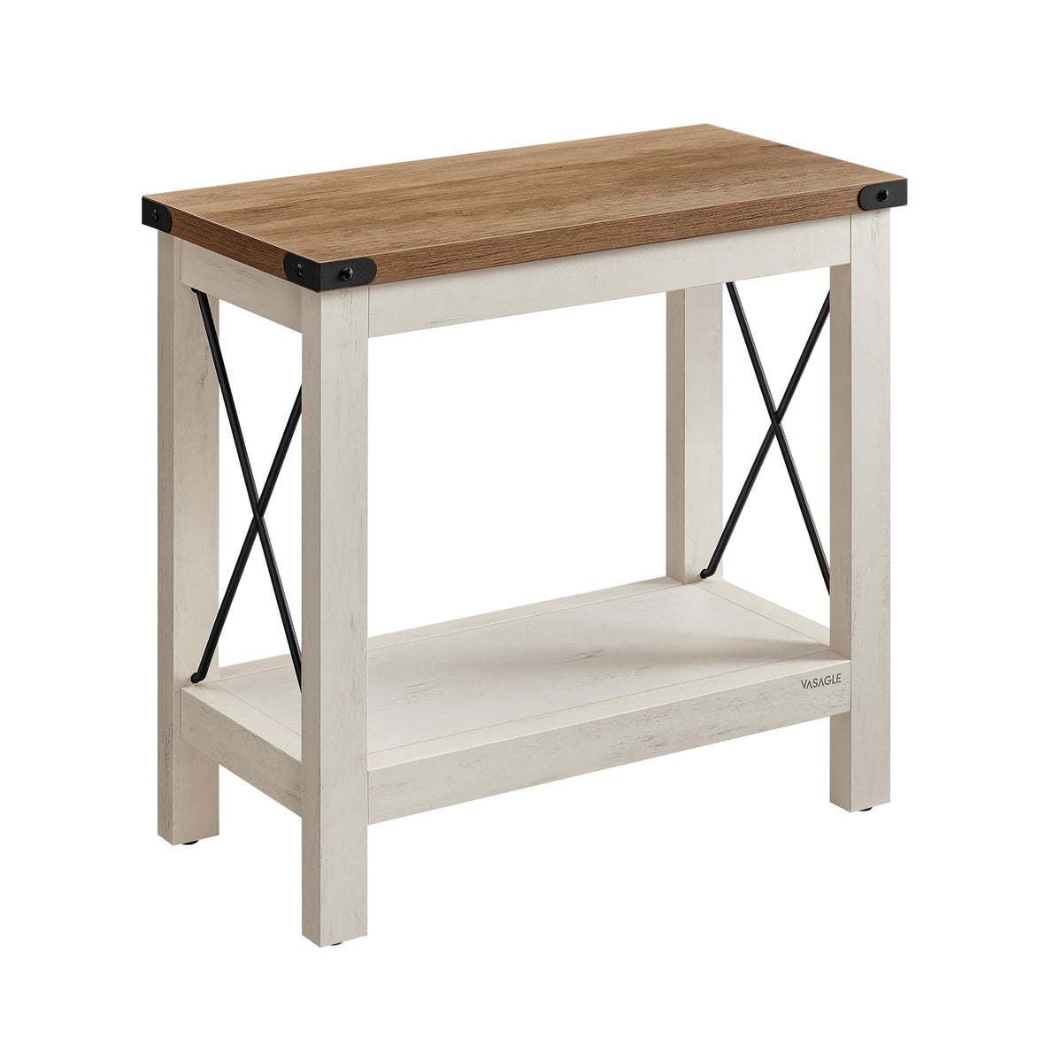VASAGLE end table with rustic white and honey brown top surface, suitable for decor and beverages