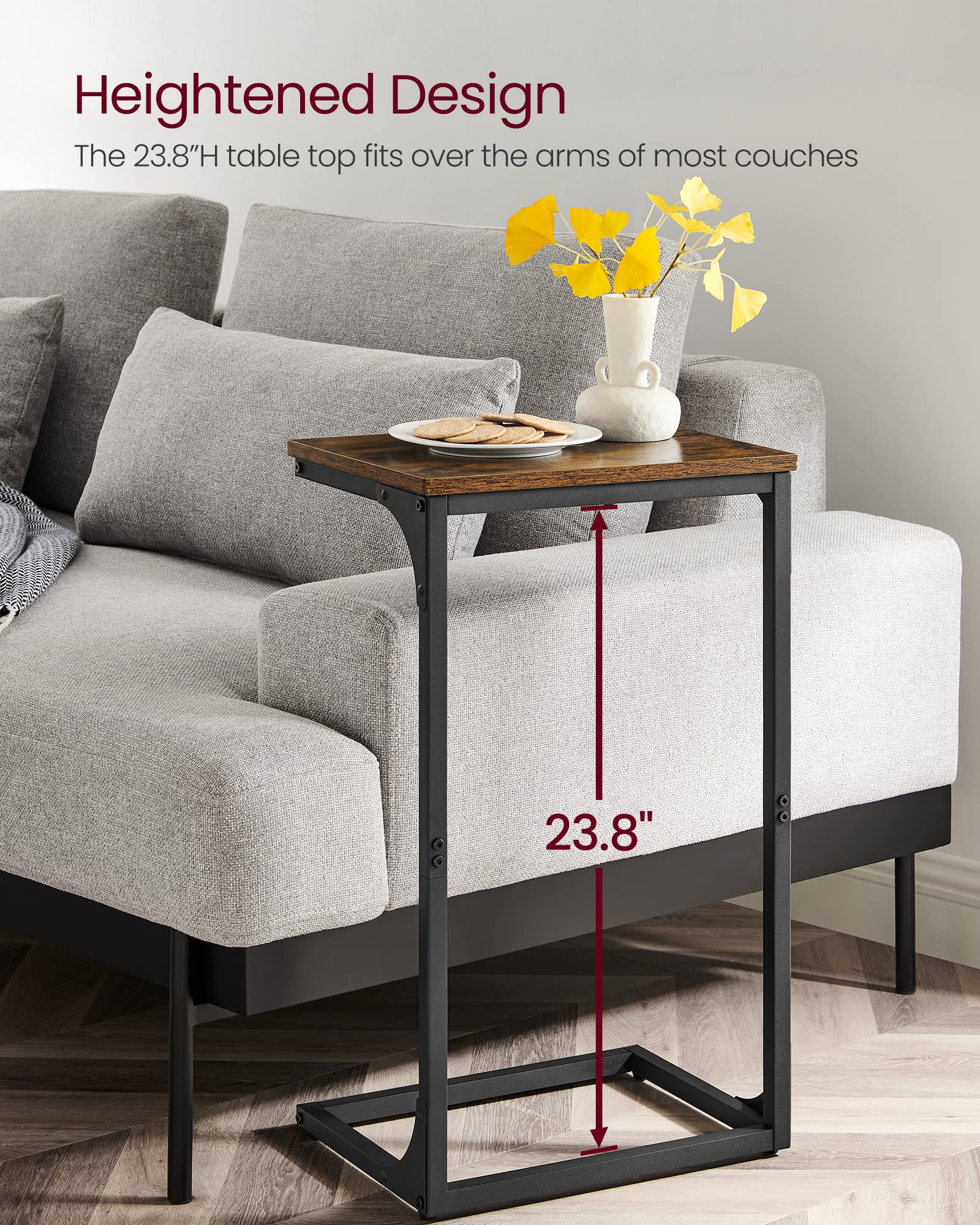 VASAGLE end table slim dimensions fit small spaces.