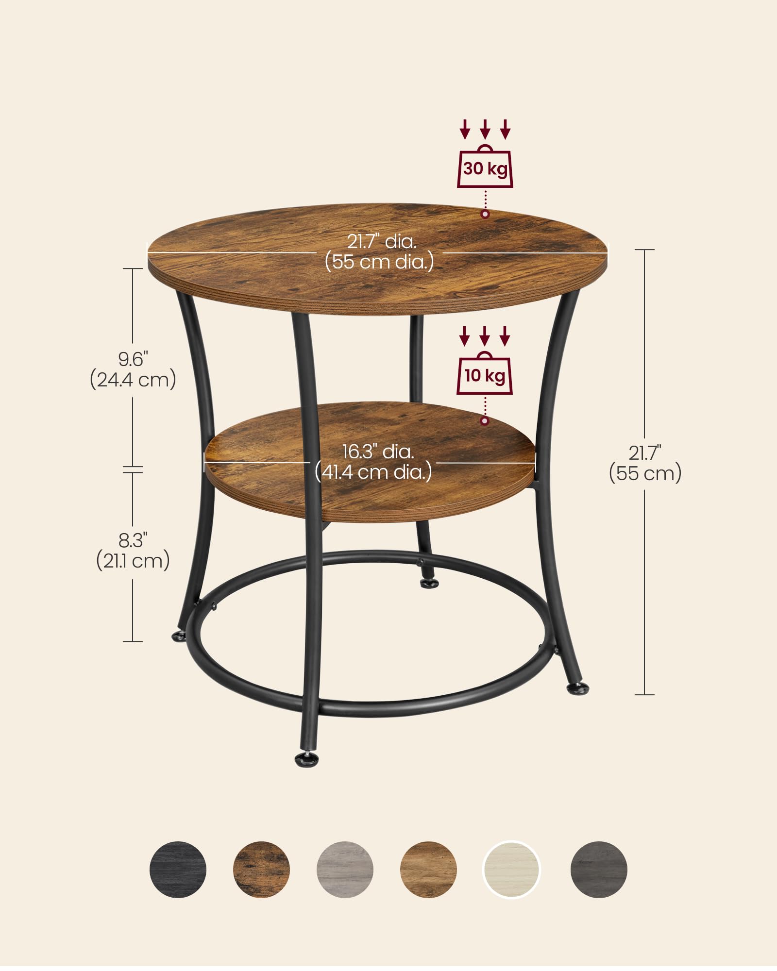 VASAGLE end table fits small spaces beside the sofa or in hallways.