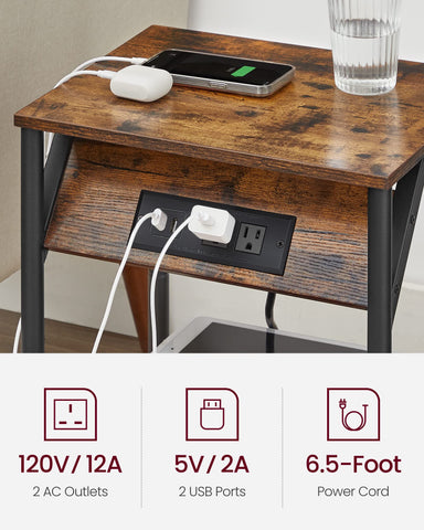 VASAGLE end-table storage shelf shown from side view for tidy essentials